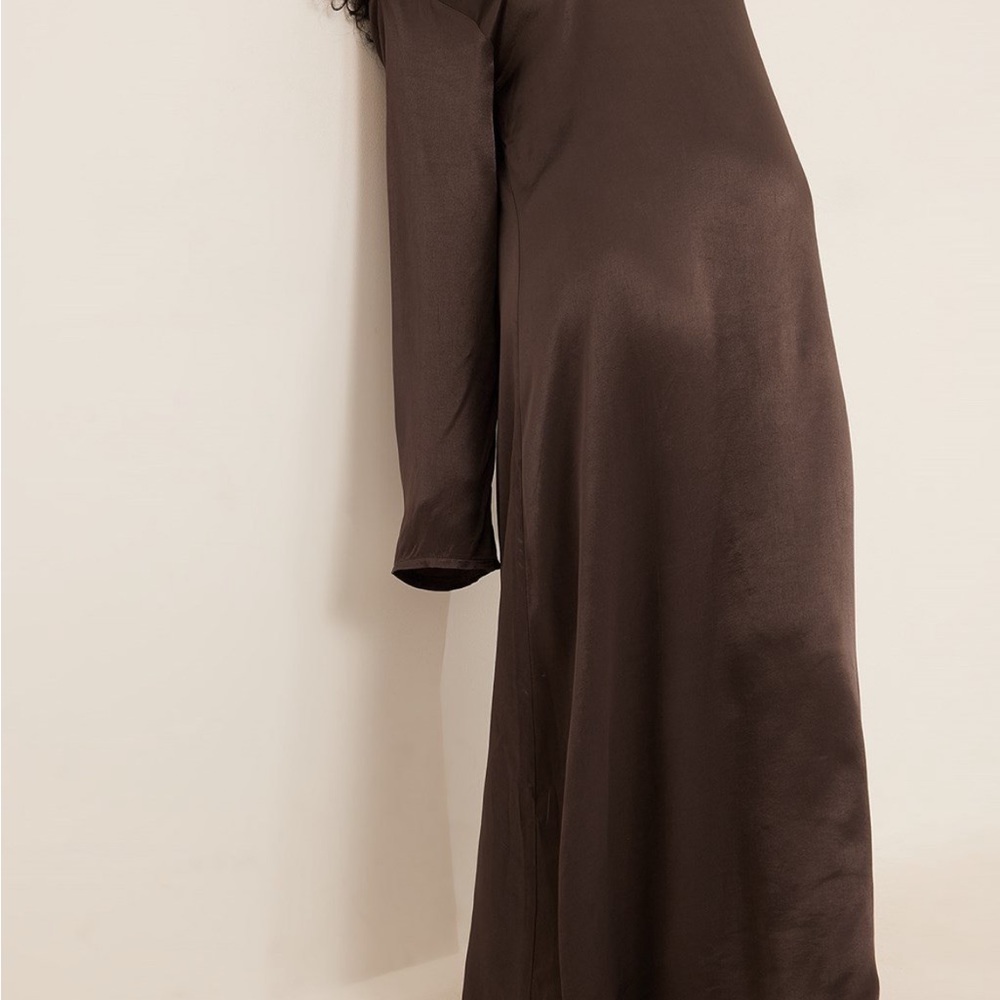Loose satin Dress-Brown - Picture 3 of 6